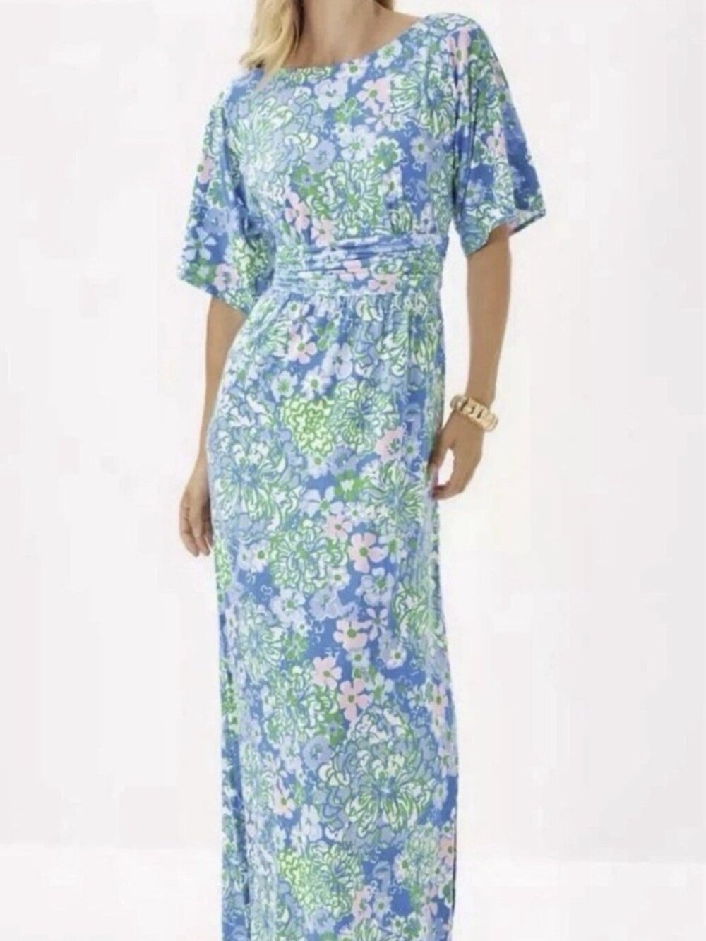 NWT Lilly Pulitzer Parigi Boat Neck Sunwashed Blue Plumes In Bloom Maxi Dress XS